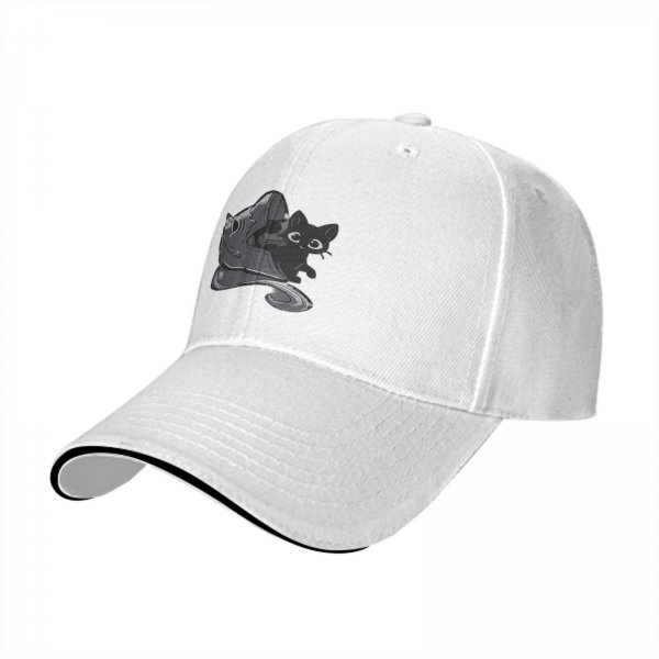 Black Baseball Cap with Black Cat and Wizard Hat Graphic