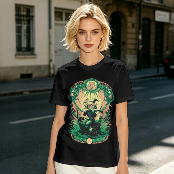 Olive Green T-Shirt With Fantasy Warrior Graphic Print