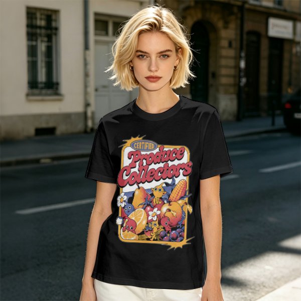Certified Produce Collectors Graphic T-Shirt with Fruit and Creatures