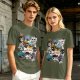 Olive T-Shirt With Pirate Squad Skull Character Print