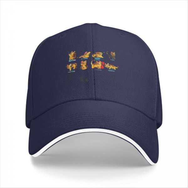 Black baseball cap with playful illustrated cat designs