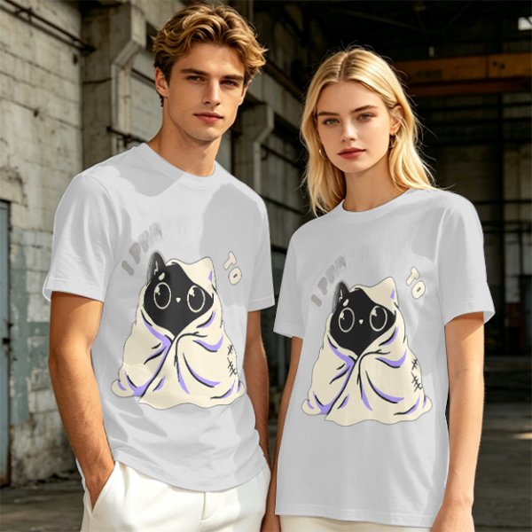 Olive T-shirt with Cute Black Cat Wrapped in Blanket Graphic