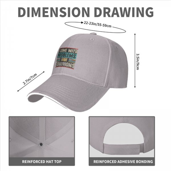 Black baseball cap with 'I Come With Problems Not Solutions' retro graphic