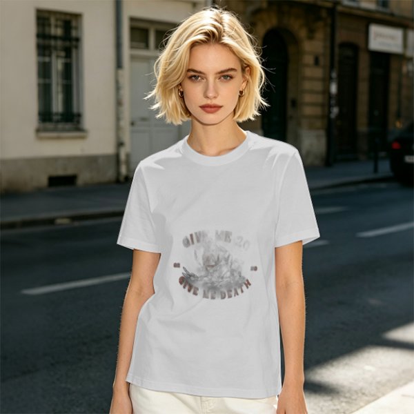 Olive green short-sleeve graphic t-shirt with vintage-style print