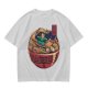 Olive T-shirt with Samurai Cat Surfing Ramen Bowl Art