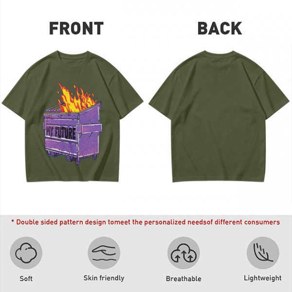 Olive T-Shirt With Burning Dumpster 'My Future' Graphic