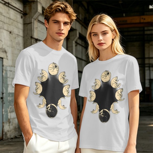Olive T-Shirt With Cat Phases Moon Cycle Graphic Print