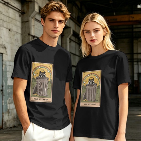 Olive T-Shirt With Raccoon Trash Tarot Card Graphic