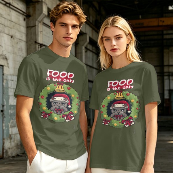 Food is the only Christmas grumpy cat wreath graphic tee