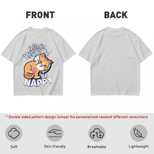 Olive T-Shirt with Don't Worry Be Nappy Sleeping Cat Graphic