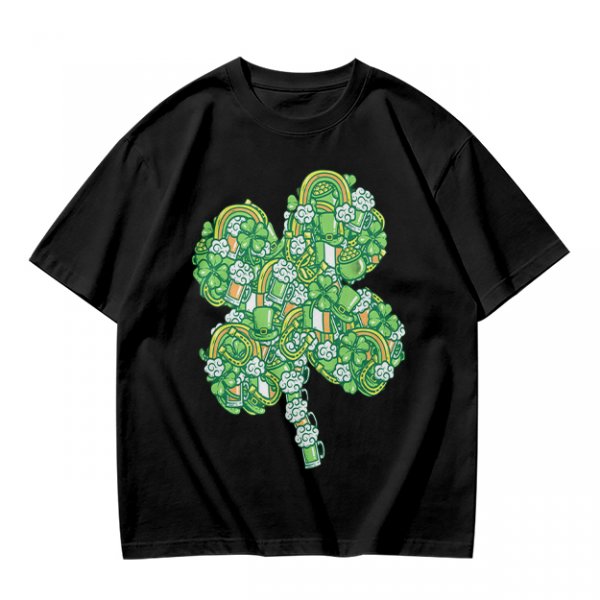 Olive Green T-Shirt With St. Patrick's Day Four-Leaf Clover Art