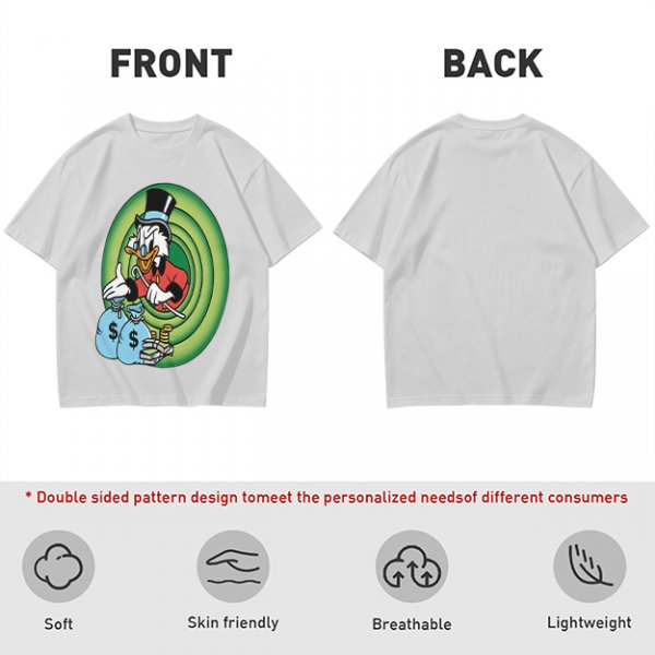Olive T-Shirt Featuring Scrooge McDuck with Money Bags and Coins