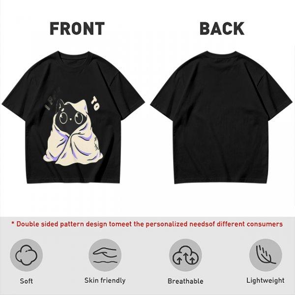 Olive T-shirt with Cute Black Cat Wrapped in Blanket Graphic