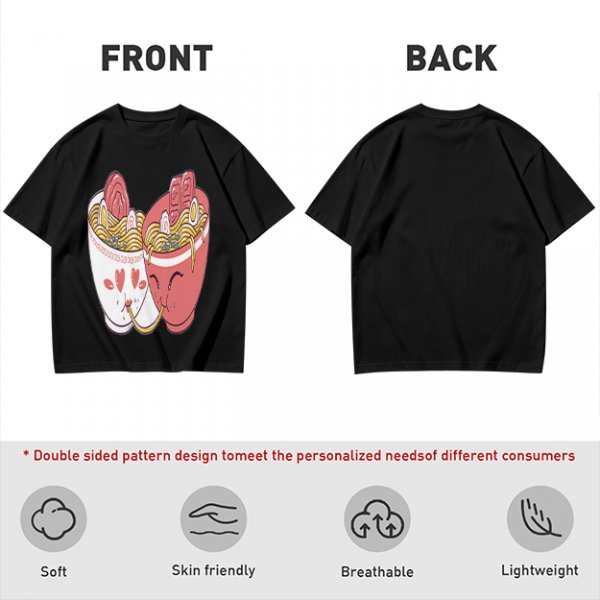 Olive T-Shirt With Cute Ramen Cups In Love Graphic