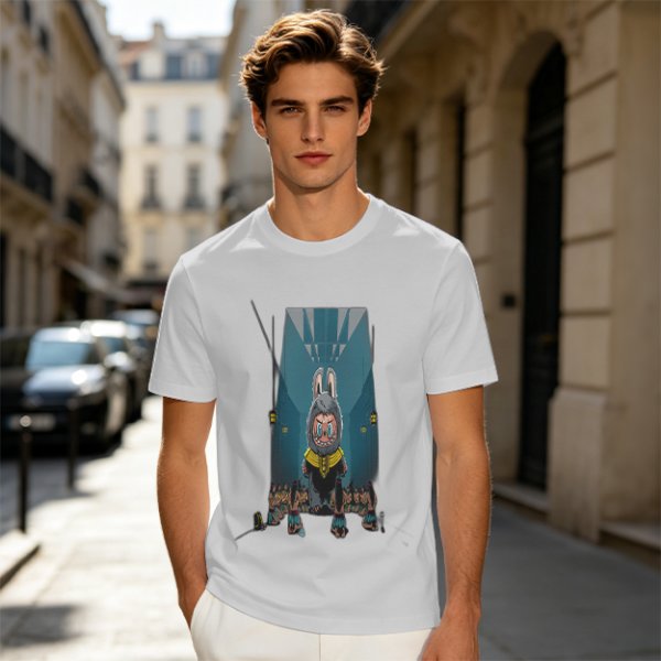 Olive Green T-Shirt With Cartoon Rabbit Character Graphic