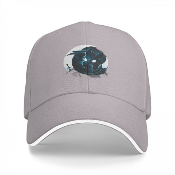 Black Baseball Cap With Glowing Blue Dragon And Sword Print