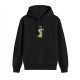 Black Hoodie with Cute Green Dinosaur Catching a Snack Graphic