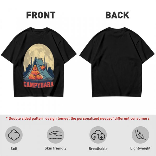 Capybara Camping Tent Full Moon Graphic T-Shirt