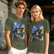 Olive T-Shirt With One Piece Straw Hat Pirate Ship Artwork