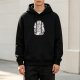 Black Hoodie With Monochrome Anthropomorphic Animal Graphic Print