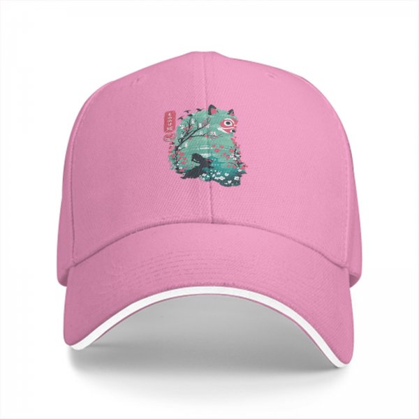 Black baseball cap with anime forest spirit graphic print