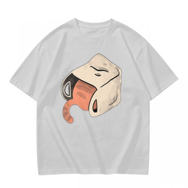 Olive T-Shirt With Whimsical Cat Mug Graphic Print