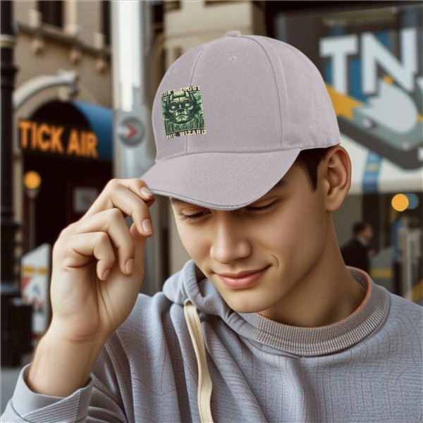 Black baseball cap with 'Don't Trust The Wizard' robot graphic