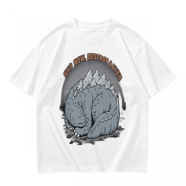 Nap Now Destroy Later Sleeping Godzilla Graphic T-Shirt