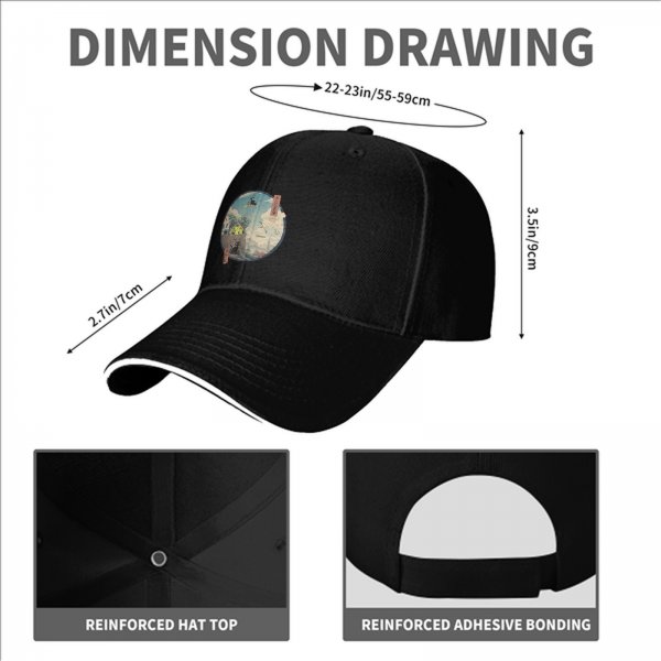 Black baseball cap with witch and black cat fantasy town print