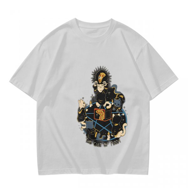 Olive Graphic T-Shirt With The Cult Of Pizza Cat Occult Artwork