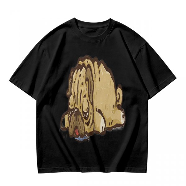 Olive Green T-Shirt With Cartoon Droopy Pug Graphic Print