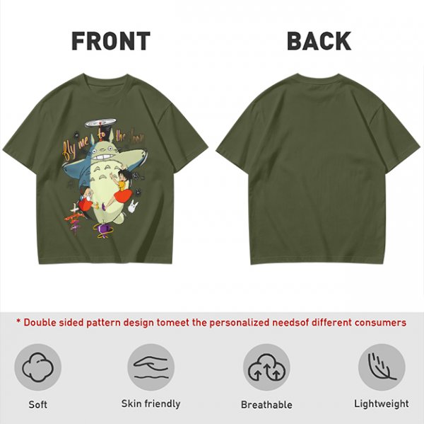 Totoro and Girls Fly Me To The Moon Graphic T-Shirt Design