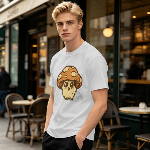 Olive Green T-Shirt With Cute Mushroom Skull Graphic