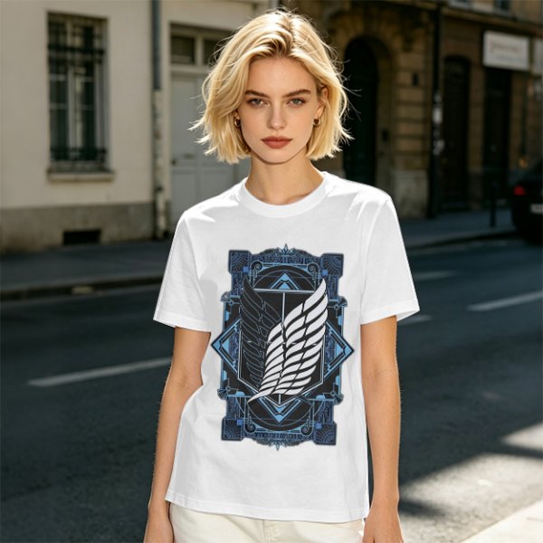 Olive T-Shirt With Attack on Titan Survey Corps Wings Print