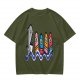 Olive T-Shirt With Shark And Colorful Ghost Creatures Print