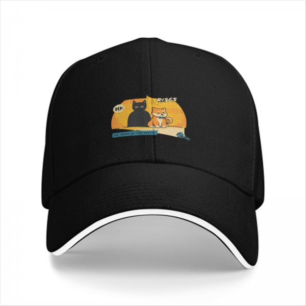 Black Baseball Cap with Cat and Shiba Inu Graphic Print
