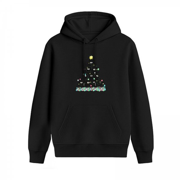 Black Hoodie With Decorated Christmas Tree Graphic
