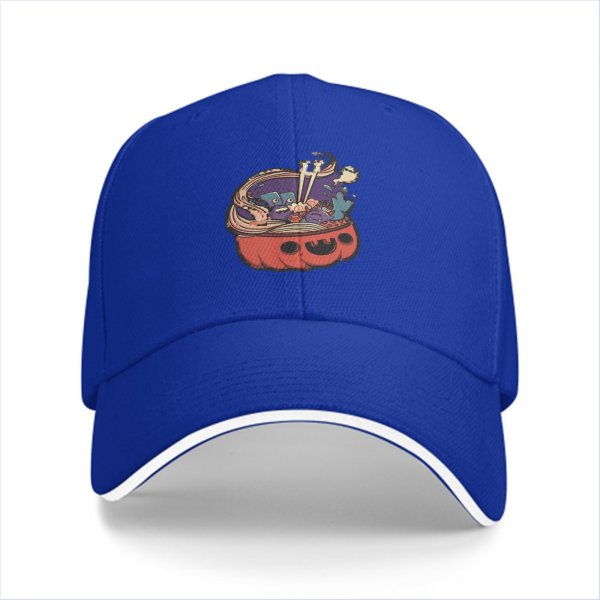 Black Baseball Cap With Halloween Pumpkin Ramen Bowl Graphic