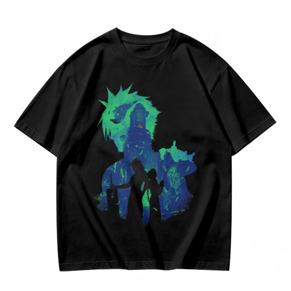 Olive Green Anime Graphic T-Shirt with Spiky Character Art