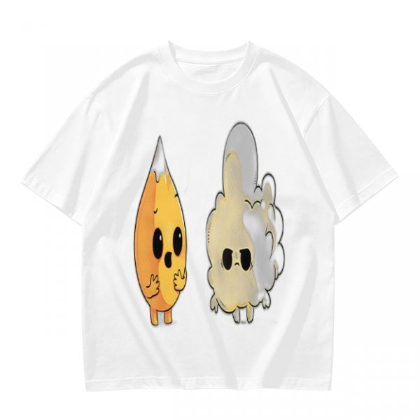 Olive T-Shirt With Surprised Flame and Burnt Ghost Character Art