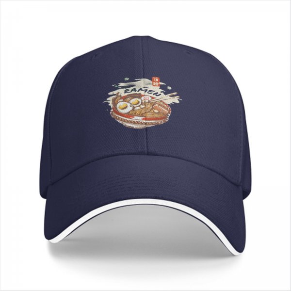Black Baseball Cap with Ramen Bowl Graphic Print