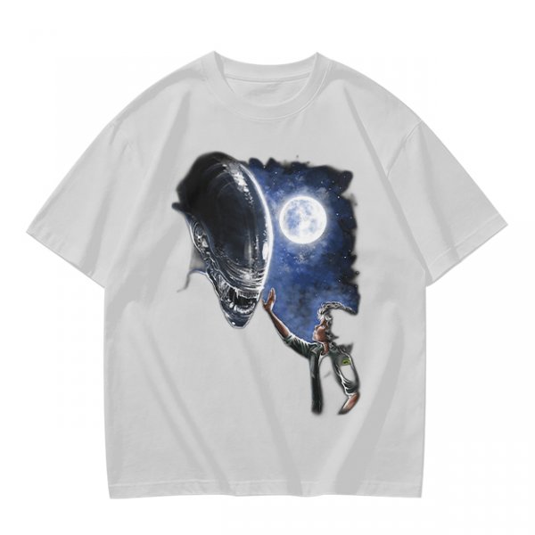Olive Green Alien Moon Reaching Graphic T-Shirt