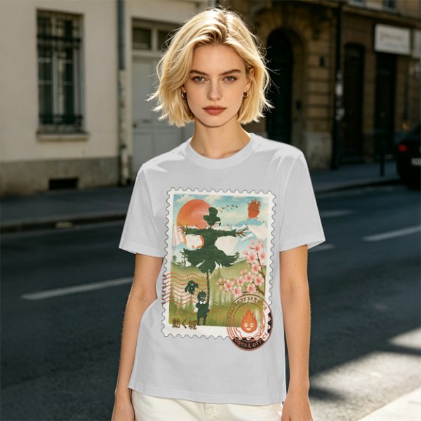 Howl's Moving Castle Stamp Graphic Olive T-Shirt
