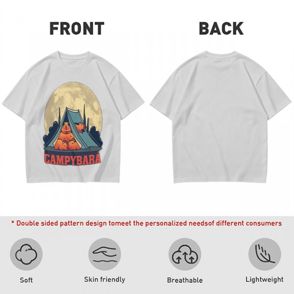 Capybara Camping Tent Full Moon Graphic T-Shirt