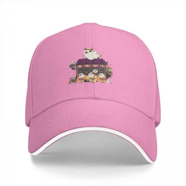 Black Baseball Cap With Cute Ghost Cafe Artwork