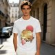 Olive t-shirt with Japanese cat bus and sun graphic