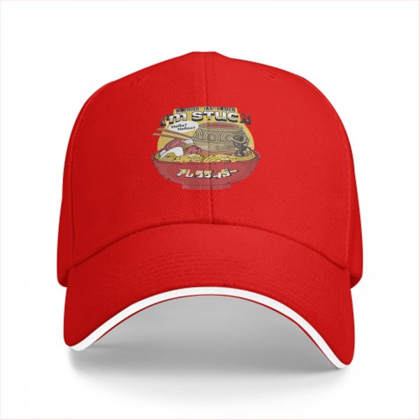 Black Baseball Cap With Ramen Bowl Graphic And I'm Stuck Text