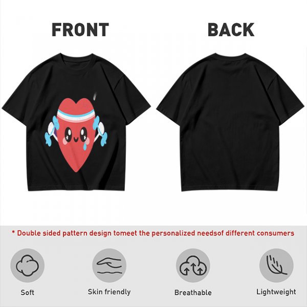 Olive T-Shirt With Cute Cartoon Heart Lifting Dumbbells Print