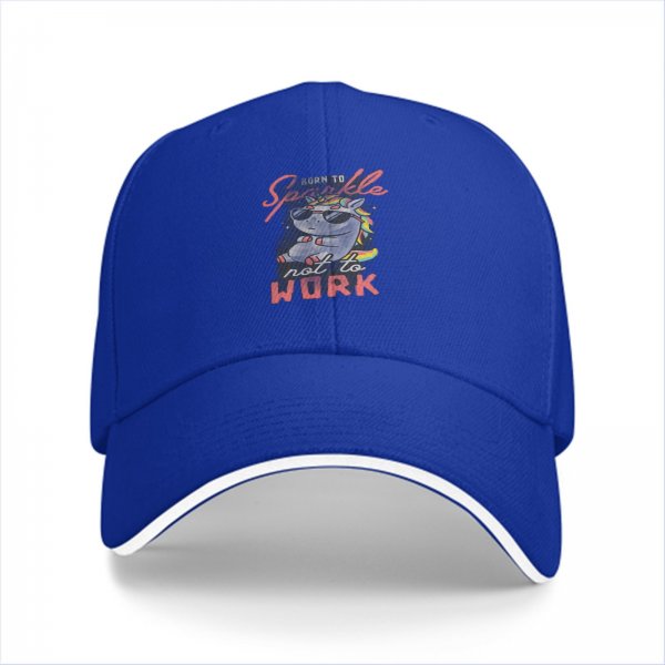 Black baseball cap with 'Born to Sparkle not to Work' cool unicorn print
