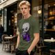 Olive T-Shirt With Grumpy Vampire Holding Coffee Mug Print
